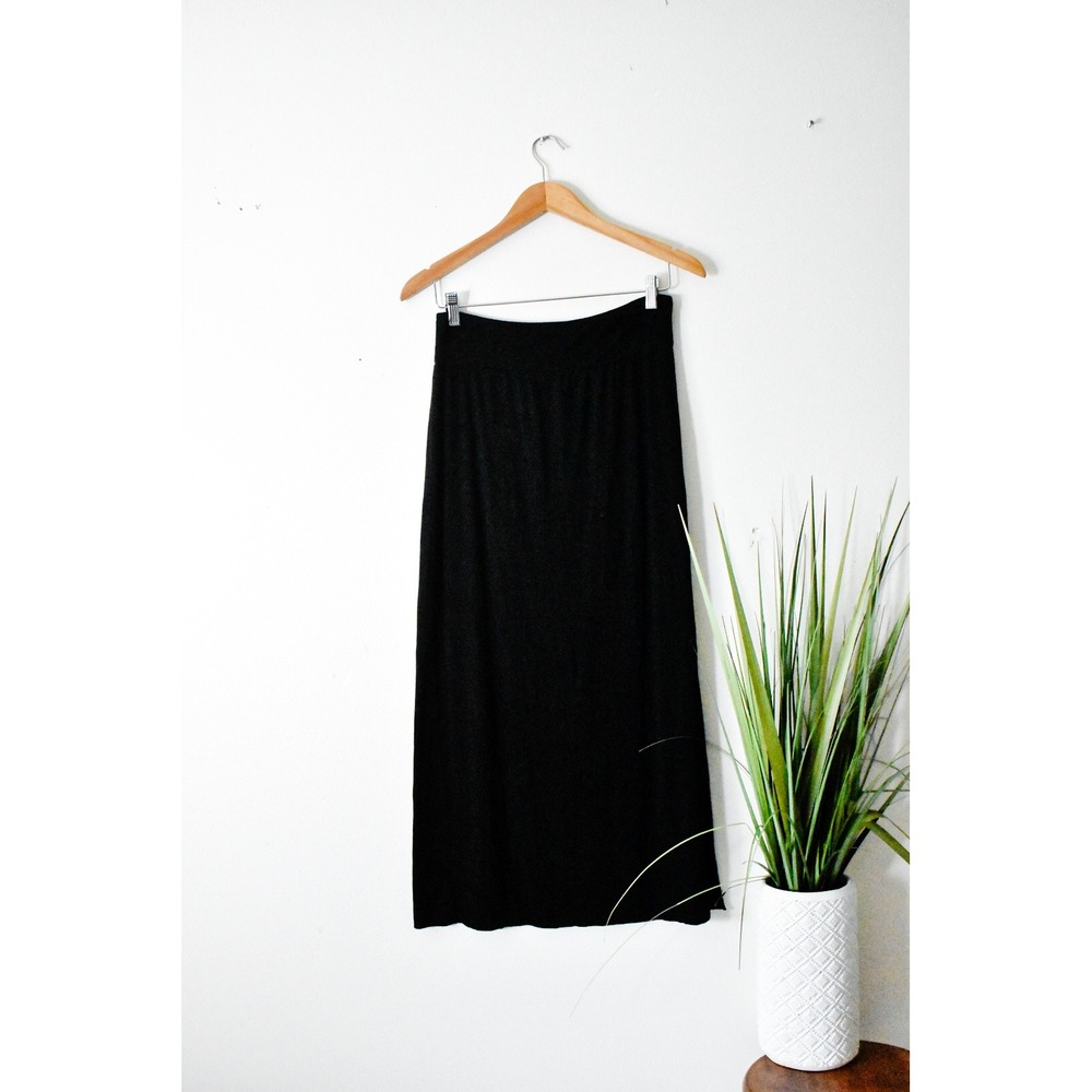 Espresso Maxi Skirt Womens Medium Black Y2K Front Slit Minimalist Jersey Knit